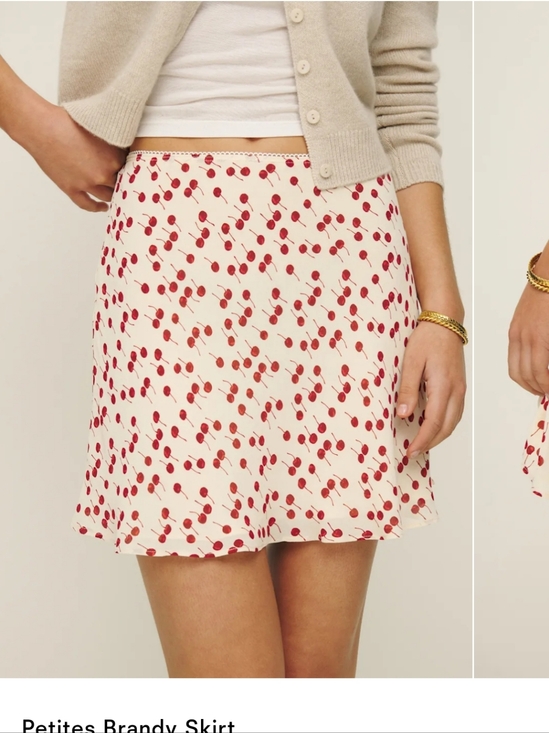 Reformation Dresses & Skirts - Reformation Cream Mini Skirt with Red Cherry Print Sz XL